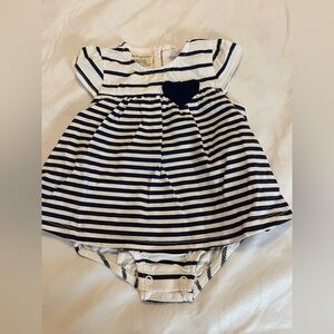 First Impressions Navy and White Striped Baby Dress with Heart Accent